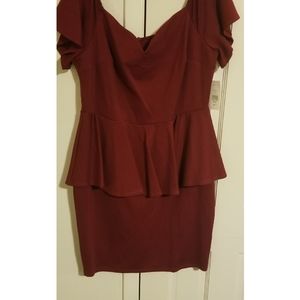 Burgundy Off the Shoulder Peplum Midi Dress